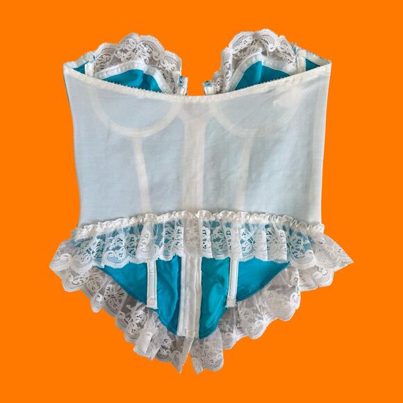 80's 90's blue and white satin lace corset bustier Size 34 - Picture 6 of 10